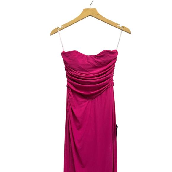 Lulus Epitome of Allure Fuchsia Mesh Strapless Ruched Maxi Dress size S NWT - Picture 3 of 8